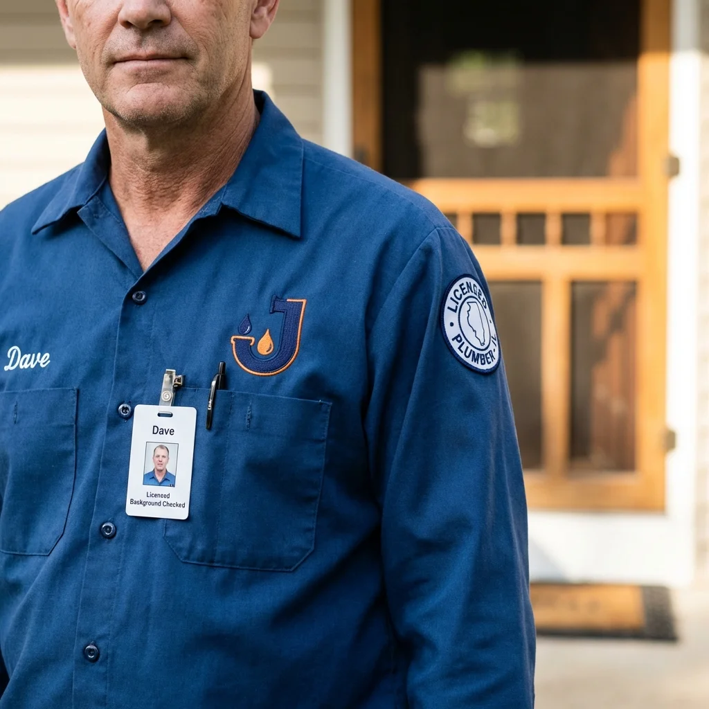 Licensed plumber showing ID badge in West Jordan, UT
