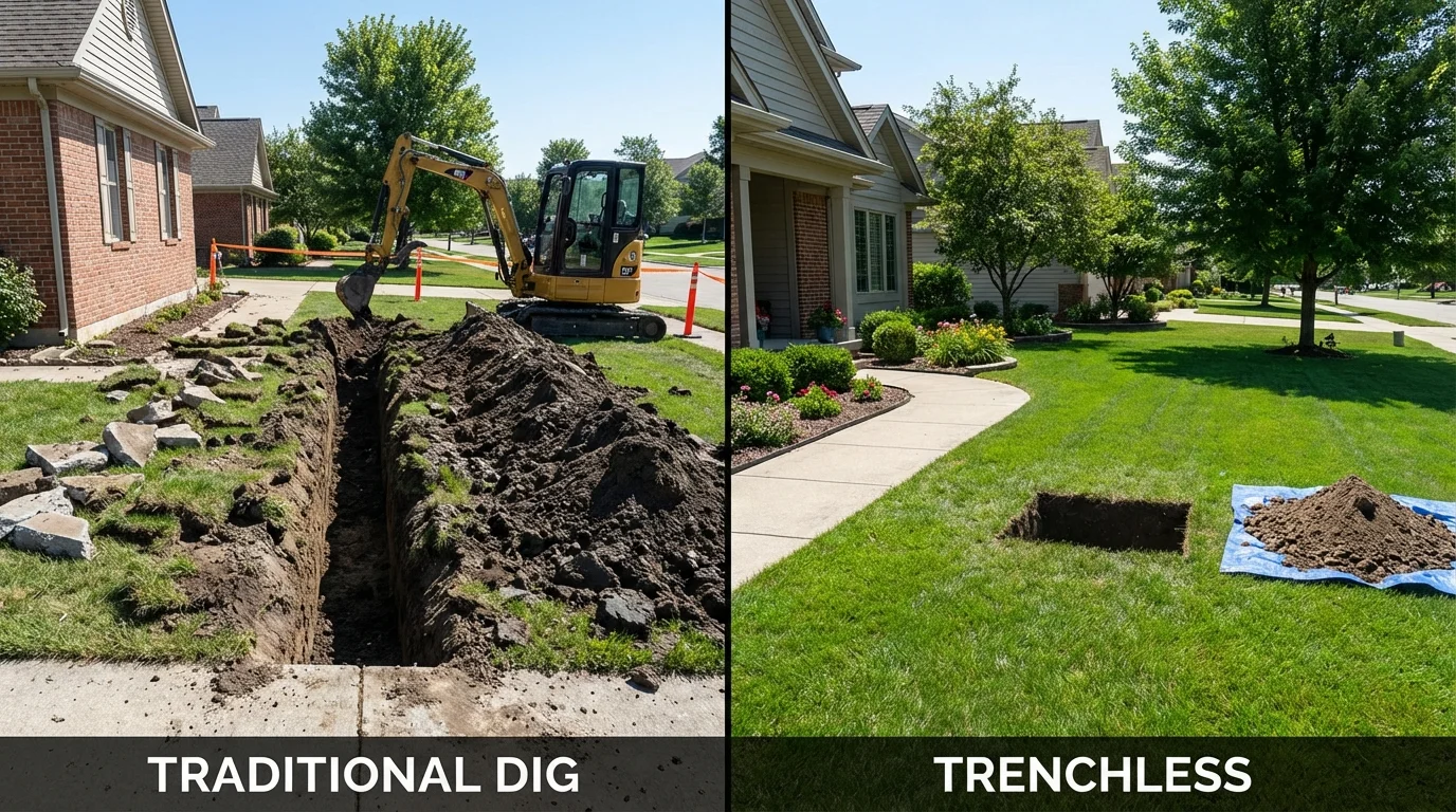 Trenchless sewer repair with minimal yard damage versus traditional excavation in West Jordan, UT